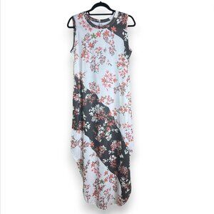 Anrabess Floral Maxi Dress Boho‎ Sleeveless Handkerchief Hem Casual Resort L